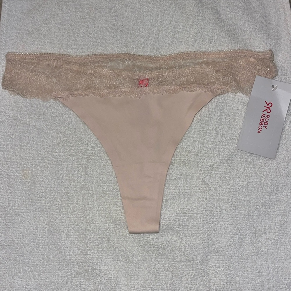 Ruby Ribbon Lace Trim Panties - Nude